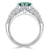 Emerald Green Art Deco Ring - 925 Sterling Silver Vintage Promise Ring