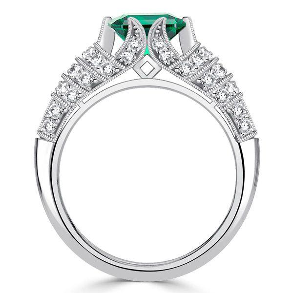 Emerald Green Art Deco Ring - 925 Sterling Silver Vintage Promise Ring