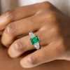 Emerald Green Art Deco Ring - 925 Sterling Silver Vintage Promise Ring