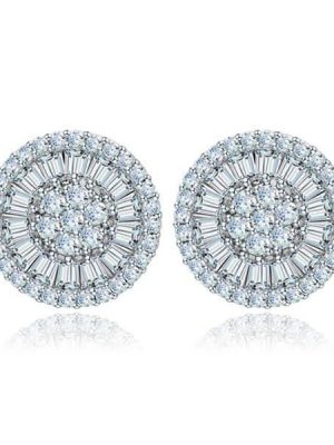 Halo White Sapphire Stud Earrings in Sterling Silver - Elegant Design