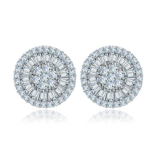 Halo White Sapphire Stud Earrings in Sterling Silver - Elegant Design