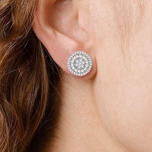 Halo White Sapphire Stud Earrings in Sterling Silver - Elegant Design