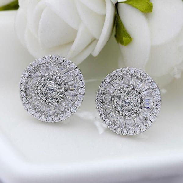 Halo White Sapphire Stud Earrings in Sterling Silver - Elegant Design