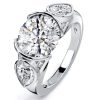 Three Stone Pear & Round Cut Engagement Ring, Half Bezel Setting, 5.41 CTW, Sterling Silver
