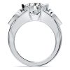 Three Stone Pear & Round Cut Engagement Ring, Half Bezel Setting, 5.41 CTW, Sterling Silver
