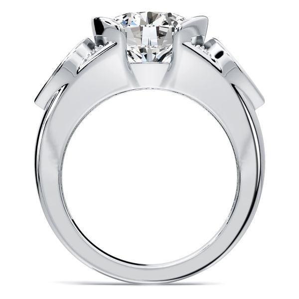 Three Stone Pear & Round Cut Engagement Ring, Half Bezel Setting, 5.41 CTW, Sterling Silver