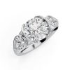 Three Stone Pear & Round Cut Engagement Ring, Half Bezel Setting, 5.41 CTW, Sterling Silver