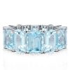 Emerald Cut Aquamarine Eternity Wedding Band in Rhodium-Plated 925 Sterling Silver