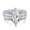 White Sapphire Sidestone Engagement Ring - Sterling Silver