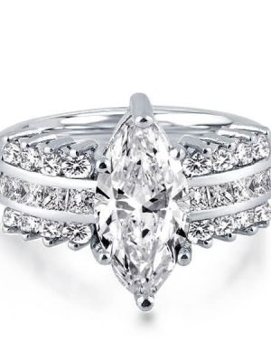 White Sapphire Sidestone Engagement Ring - Sterling Silver