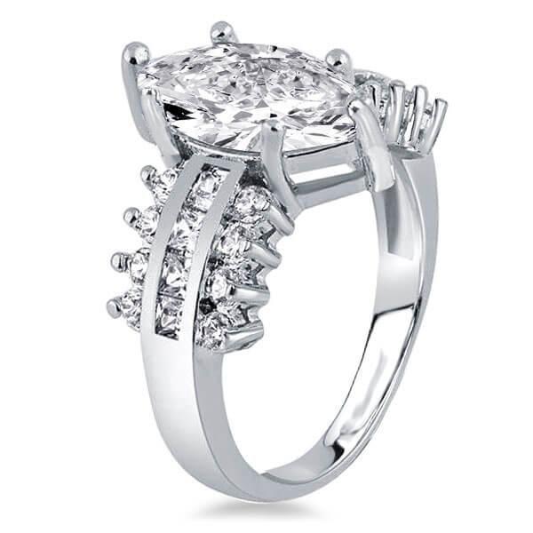 White Sapphire Sidestone Engagement Ring - Sterling Silver