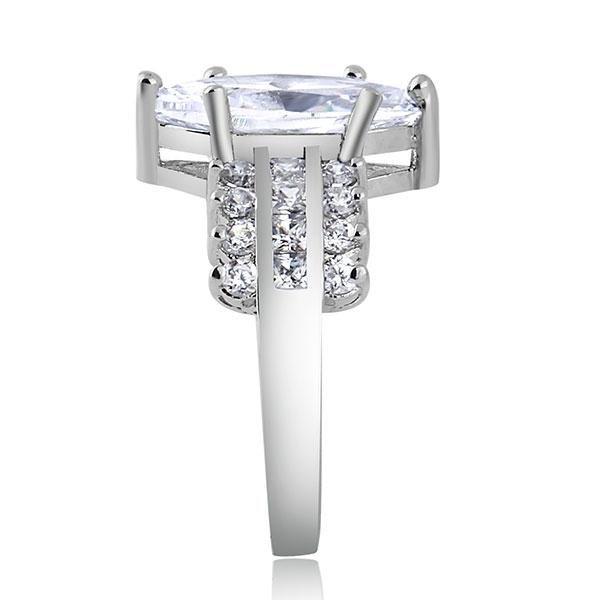 White Sapphire Sidestone Engagement Ring - Sterling Silver