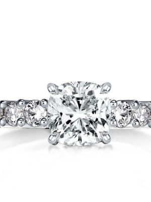 Cushion Cut Sterling Silver Engagement Ring - 2.5 CT Center Stone