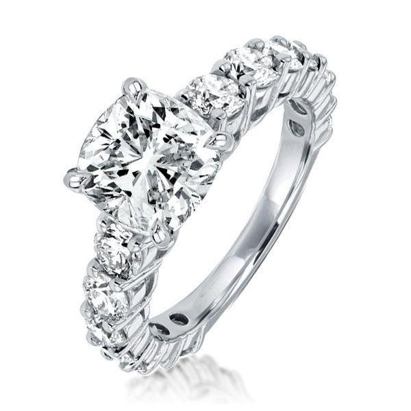 Cushion Cut Sterling Silver Engagement Ring - 2.5 CT Center Stone