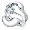 1.0 CT Center Stone Sterling Silver Wedding Ring Set with Rhodium Finish