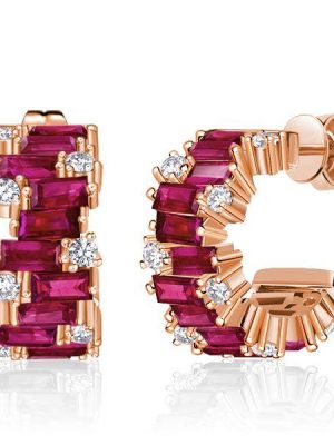 Baguette Cut Ruby & Sapphire Hoop Earrings in Sterling Silver