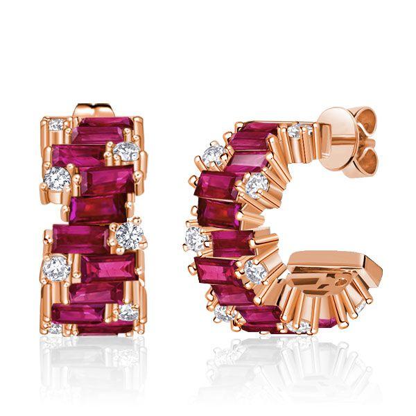 Baguette Cut Ruby & Sapphire Hoop Earrings in Sterling Silver