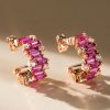Baguette Cut Ruby & Sapphire Hoop Earrings in Sterling Silver