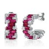Baguette Cut Ruby & Sapphire Hoop Earrings in Sterling Silver