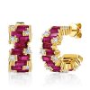 Baguette Cut Ruby & Sapphire Hoop Earrings in Sterling Silver