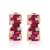 Baguette Cut Ruby & Sapphire Hoop Earrings in Sterling Silver