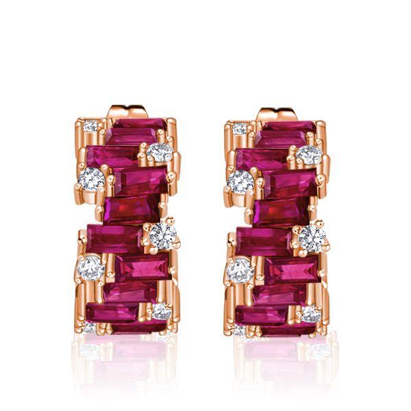Baguette Cut Ruby & Sapphire Hoop Earrings in Sterling Silver