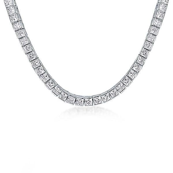 Radiant Cut Tennis Necklace in Rhodium-Plated 925 Sterling Silver