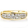 Golden Paved White Sapphire Anniversary Band Ring - 18K Gold Plated Sterling Silver