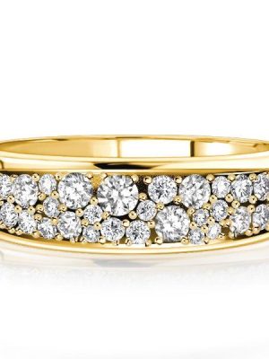 Golden Paved White Sapphire Anniversary Band Ring - 18K Gold Plated Sterling Silver