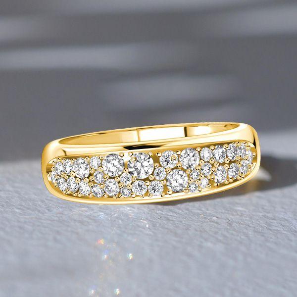 Golden Paved White Sapphire Anniversary Band Ring - 18K Gold Plated Sterling Silver