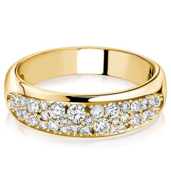 Golden Paved White Sapphire Anniversary Band Ring - 18K Gold Plated Sterling Silver