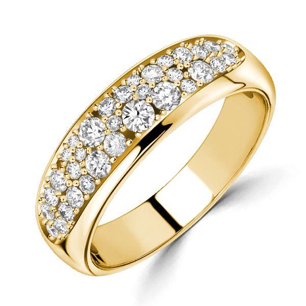 Golden Paved White Sapphire Anniversary Band Ring - 18K Gold Plated Sterling Silver