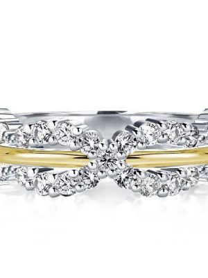 Two-Tone Twist Wedding Band with Created White Sapphire in Sterling Silver