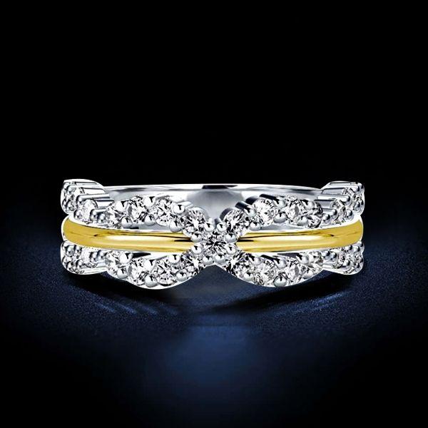 Two-Tone Twist Wedding Band with Created White Sapphire in Sterling Silver