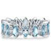 Marquise Cut Aquamarine and White Sapphire Wedding Band in Rhodium Plated Sterling Silver