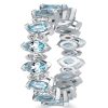 Marquise Cut Aquamarine and White Sapphire Wedding Band in Rhodium Plated Sterling Silver