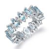 Marquise Cut Aquamarine and White Sapphire Wedding Band in Rhodium Plated Sterling Silver