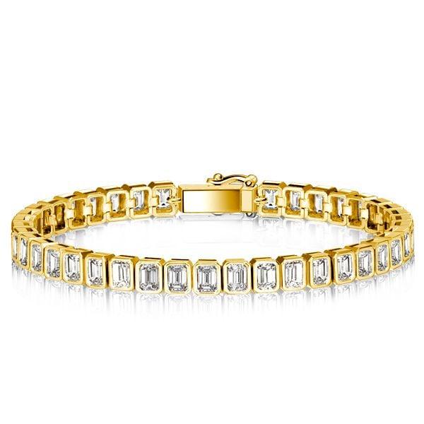 Emerald Cut White Sapphire Tennis Bracelet in 18K Gold Plated Sterling Silver