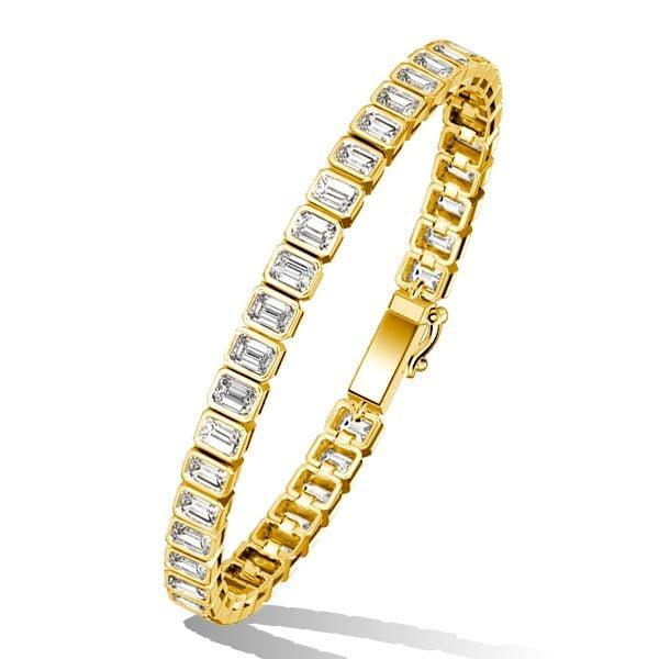 Emerald Cut White Sapphire Tennis Bracelet in 18K Gold Plated Sterling Silver