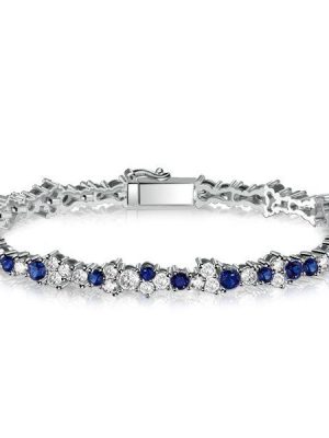 Blue Sapphire Tennis Bracelet - 925 Sterling Silver - Wedding Jewelry