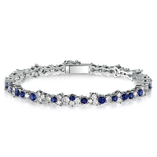 Blue Sapphire Tennis Bracelet - 925 Sterling Silver - Wedding Jewelry
