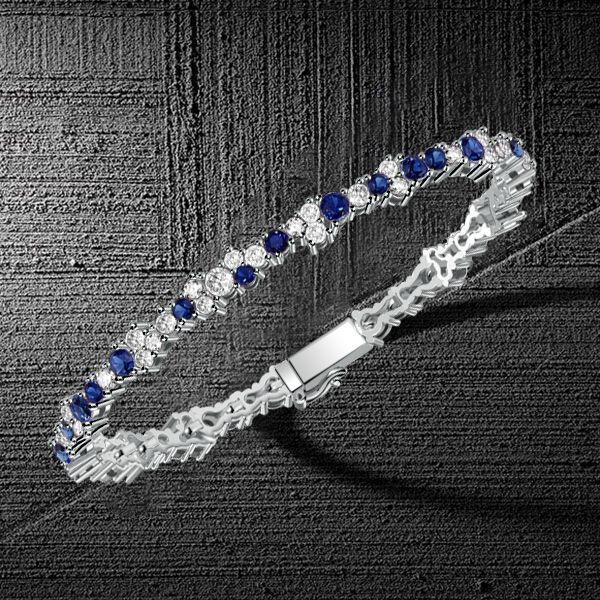 Blue Sapphire Tennis Bracelet - 925 Sterling Silver - Wedding Jewelry