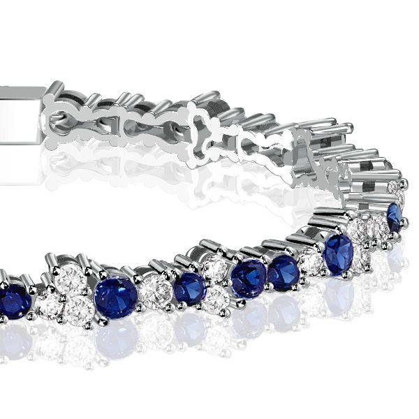 Blue Sapphire Tennis Bracelet - 925 Sterling Silver - Wedding Jewelry