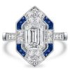 Art Deco Emerald Cut Engagement Ring - 925 Sterling Silver Milgrain Detail