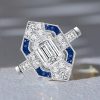 Art Deco Emerald Cut Engagement Ring - 925 Sterling Silver Milgrain Detail