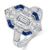 Art Deco Emerald Cut Engagement Ring - 925 Sterling Silver Milgrain Detail