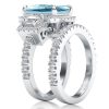 3.50 CT Aquamarine Radiant Cut Halo Engagement Ring Set in Rhodium-Plated Sterling Silver