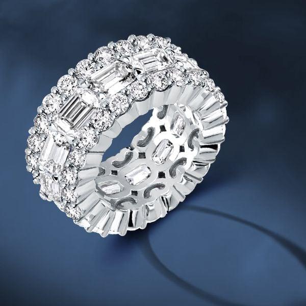 Triple Row Eternity Wedding Band in 925 Sterling Silver with 13.20 CT. TW. Accents