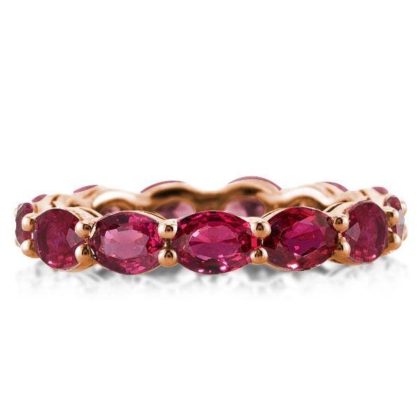 Eternity Ruby Wedding Band - Rose Gold Plated Sterling Silver Oval Ring