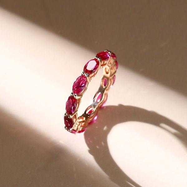 Eternity Ruby Wedding Band - Rose Gold Plated Sterling Silver Oval Ring